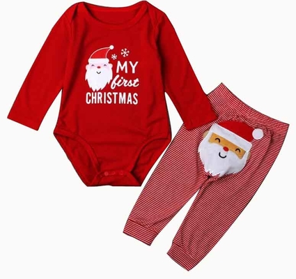 Weihnachtsbiobaumwolle neugeborener PC-Geschenk-Satz Onesies langärmliger Baby-2
