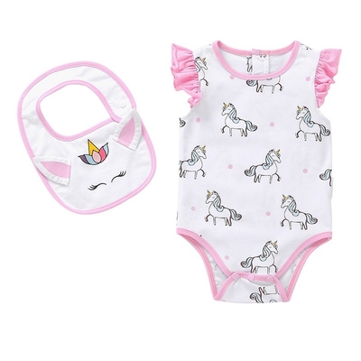 Einhorn-Druck-Baumwollbaby-Kurzschluss-Bodysuit 100% mit Flattern-Ärmel für Sommer